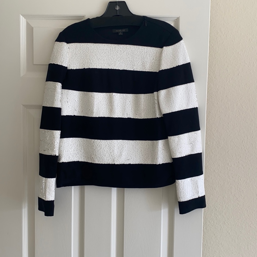 Black & white sequin striped top